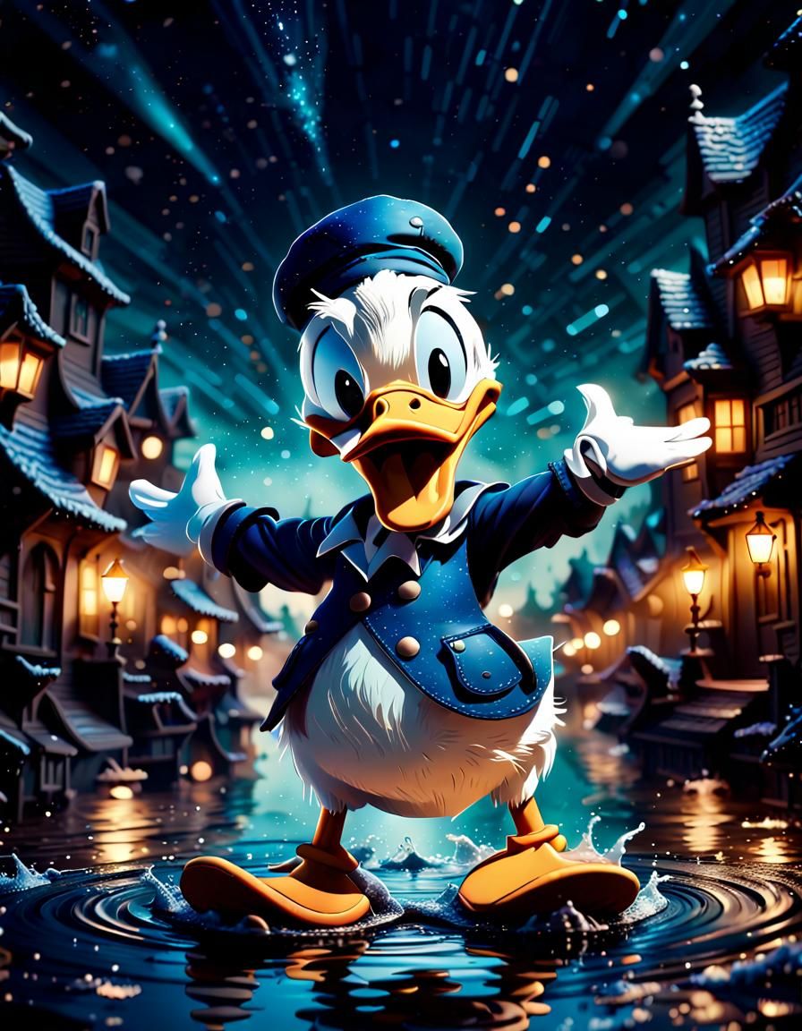 Epic Donald Duck in Starry Nightmare: Graphic Illustration