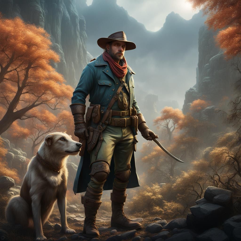 Ranger Helping Animals in Detailed Matte Painting