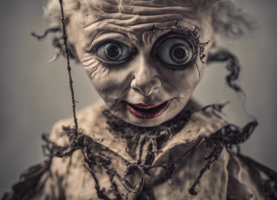 Ominous Whimsical Puppet in Dark Humor Concept Art