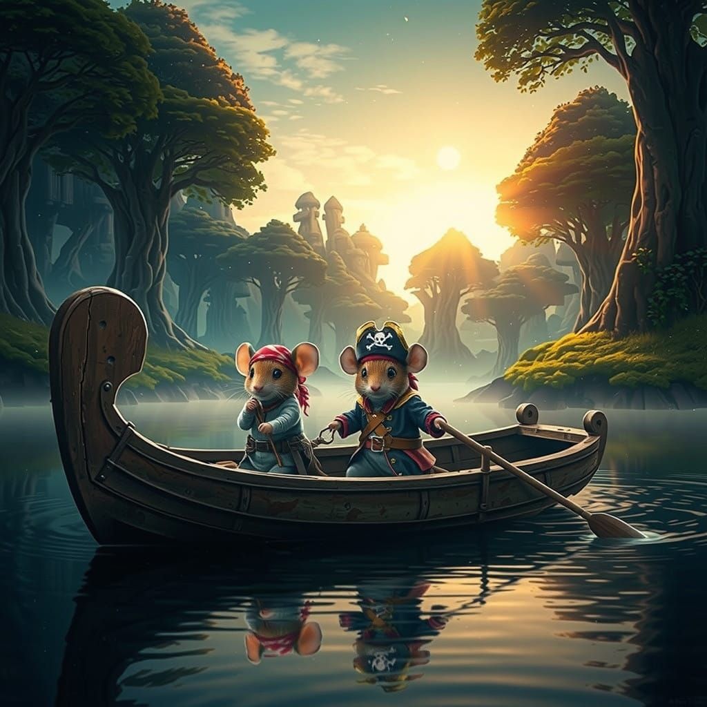 Pirate Mice Sailboat Scene Bleeds into Cozy Living Room