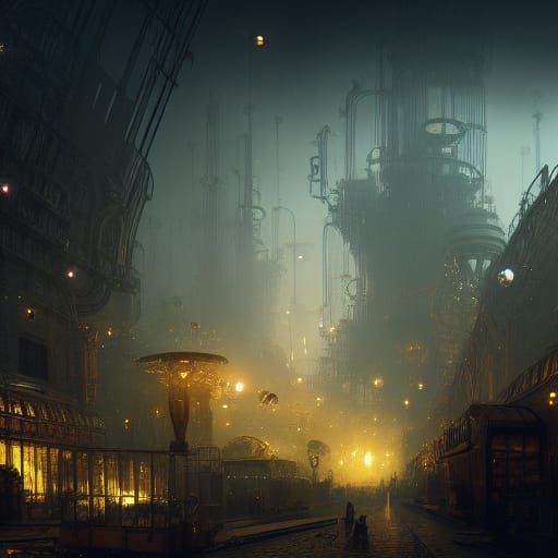 Steampunk Caterpillar City: Dark Fantasy Concept Art
