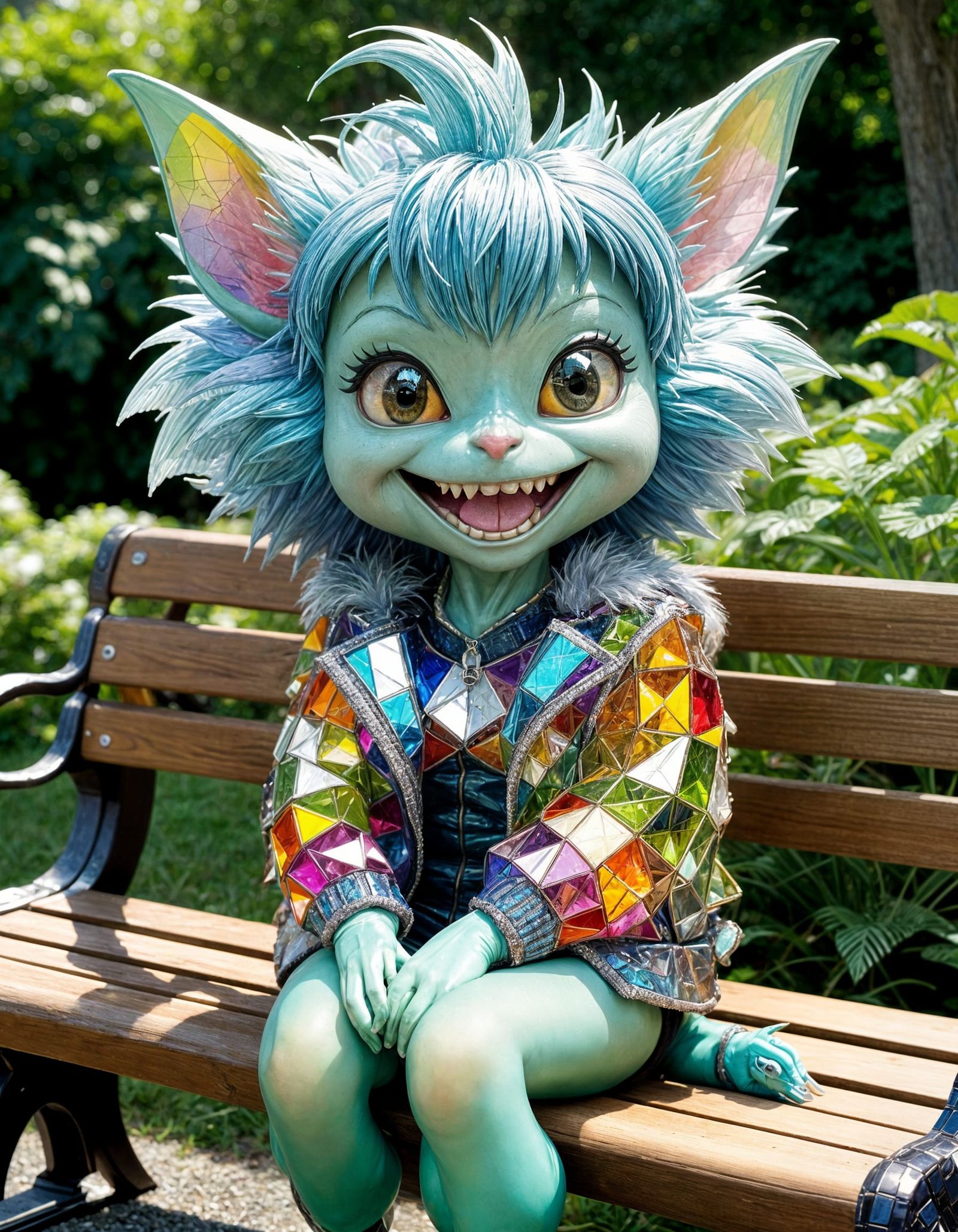 Cute Patchwork Glass Gremlin in Park