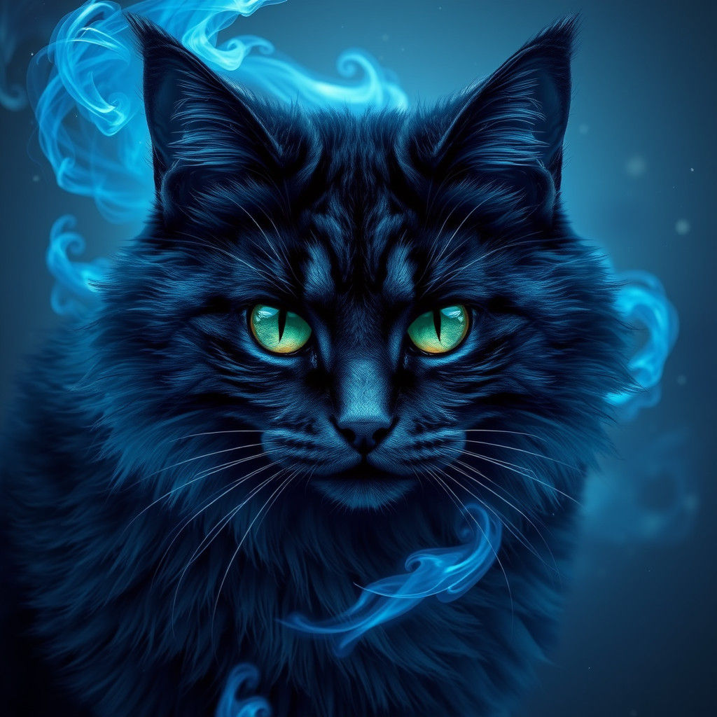 Indigo Cat Engulfed in Ethereal Blue Flame