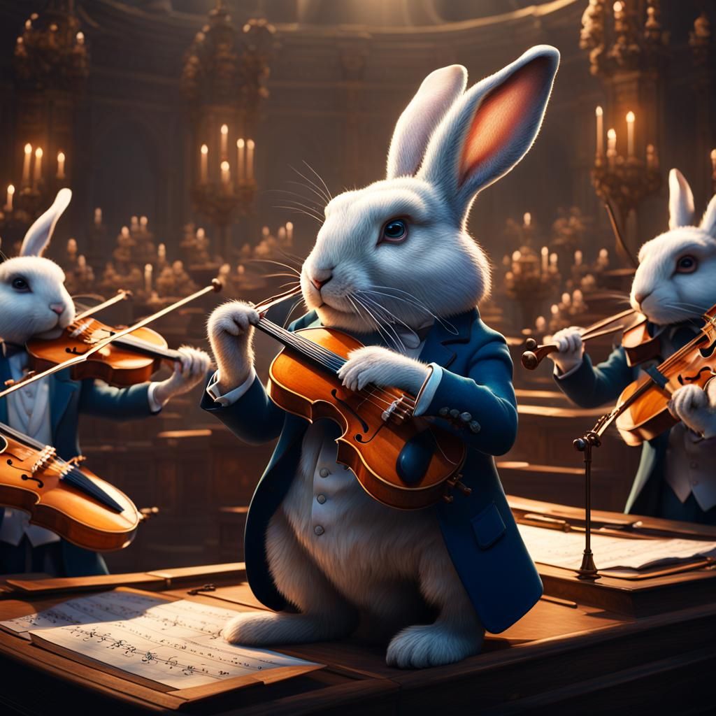 Rabbit Conductor: Detailed Orchestral Fantasy Art