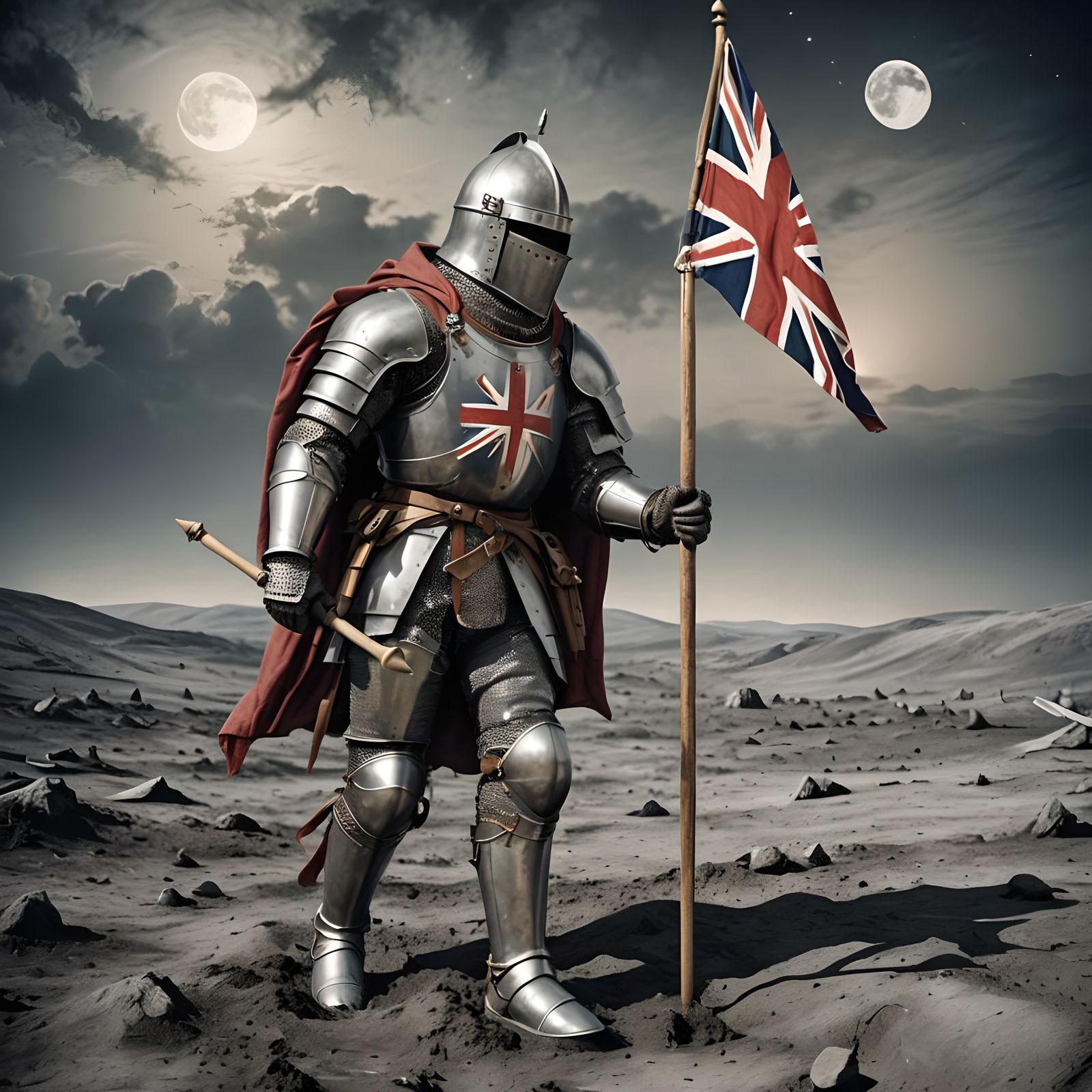 Medieval Knight Plants Flag on the Moon
