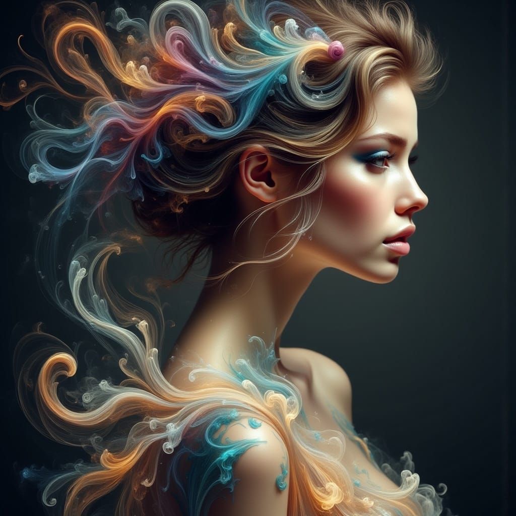 Ethereal Woman with Starlight Gown Painting