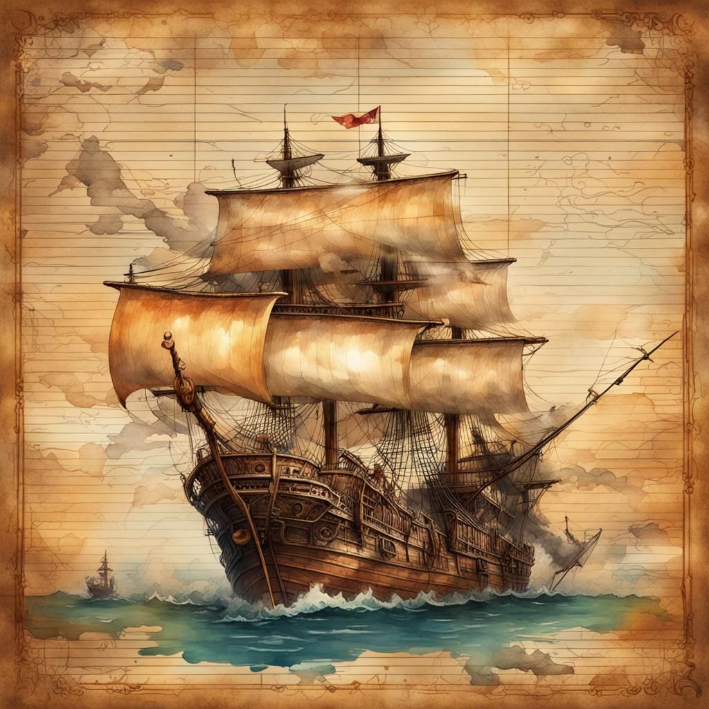 Pirate Treasure Map on Vintage Journal Page