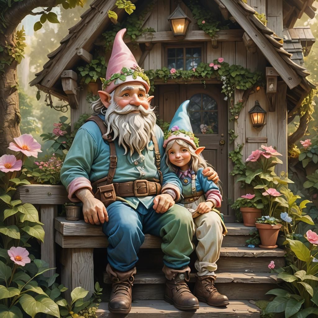 Shabby Chic Gnome Cottage in Fantasy Illustration Style