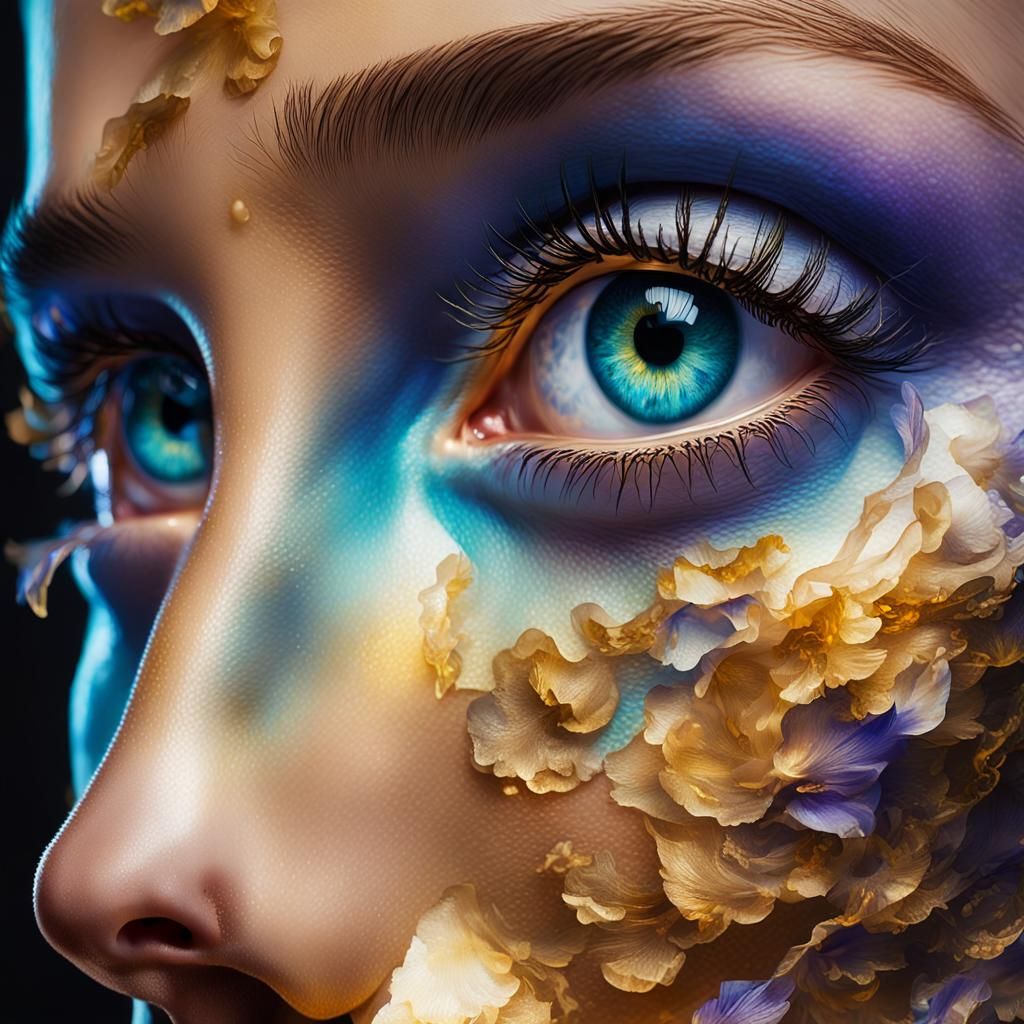 Surreal Woman with Shimmering Eyes, Dreamlike Oil Painting