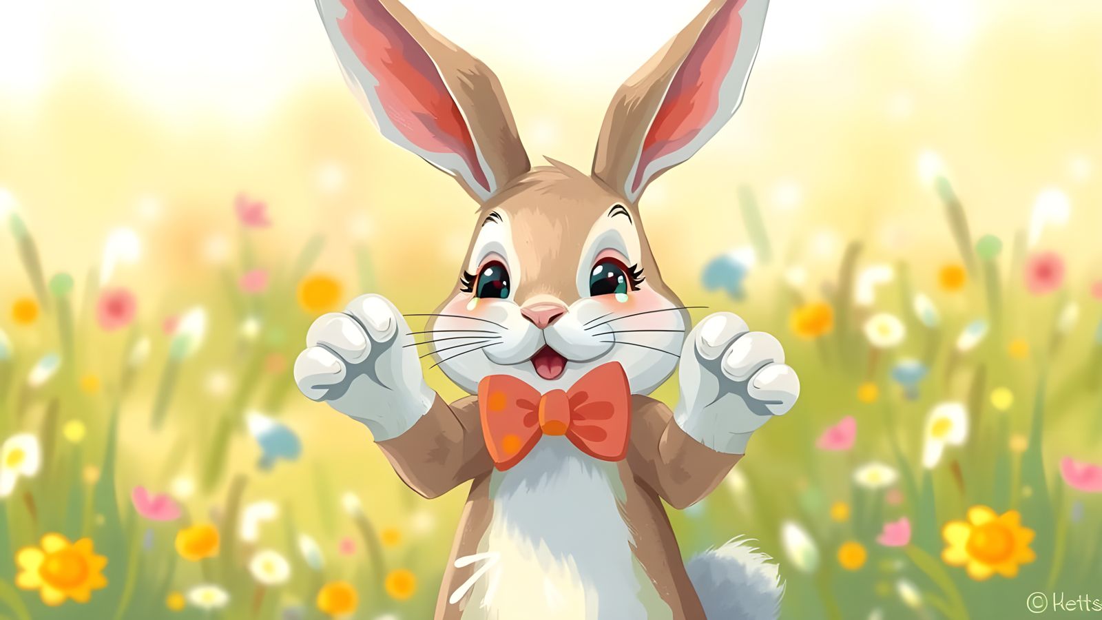 Laughing Anthropomorphic Bunny Rabbit Character