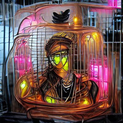 Steampunk Artist Trapped in Neon Birdcage: Hyperrealism