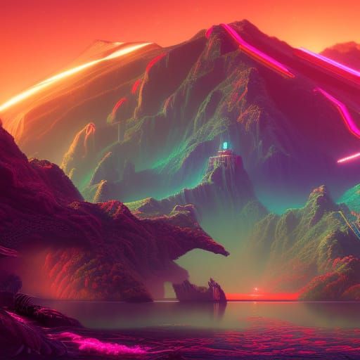 Synthwave Scene in Detailed Digital Matte Painting