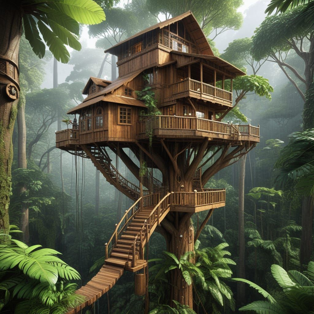 Exquisite Rainforest Treehouse Amidst Verdant Canopy
