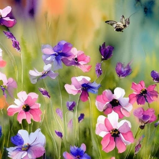 Beautiful Dead Flowers as Gouache Ink Painting