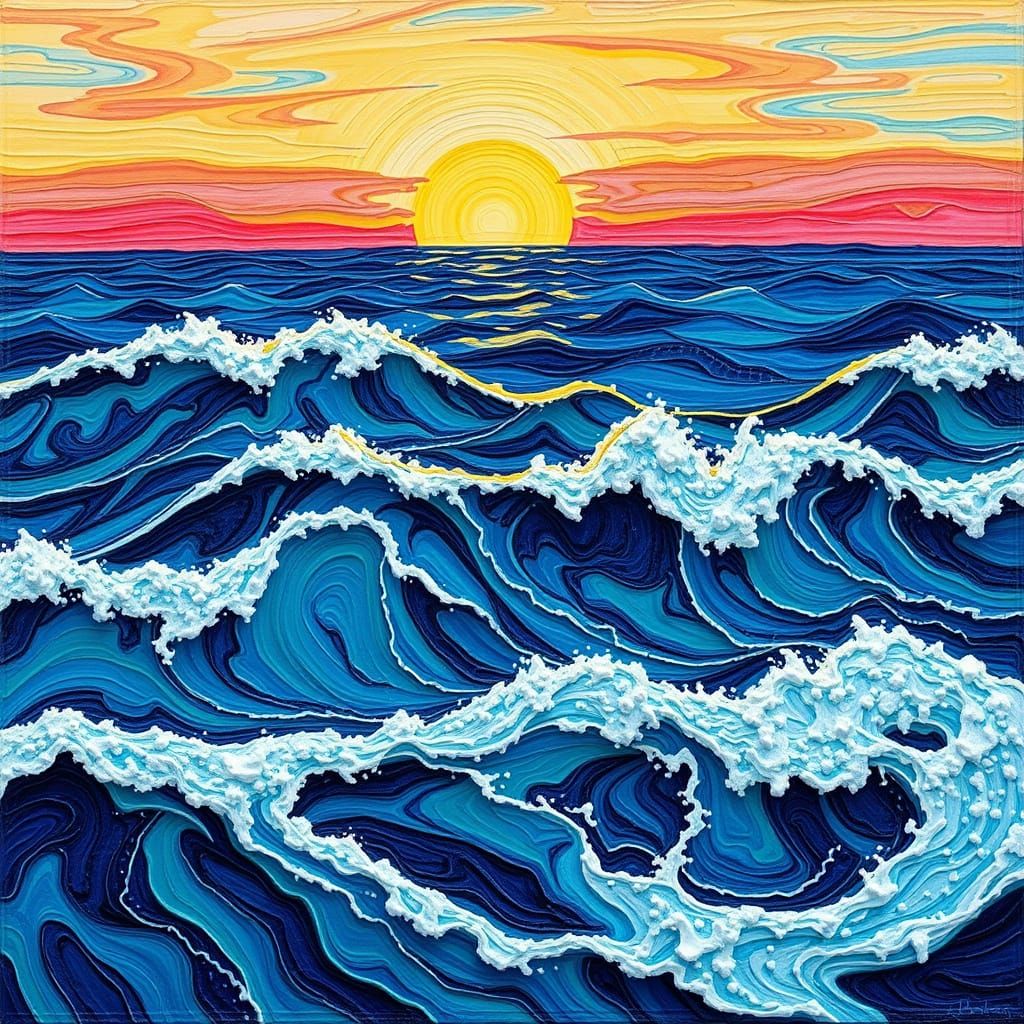 Ocean Sunset Crayon Sculpture Art