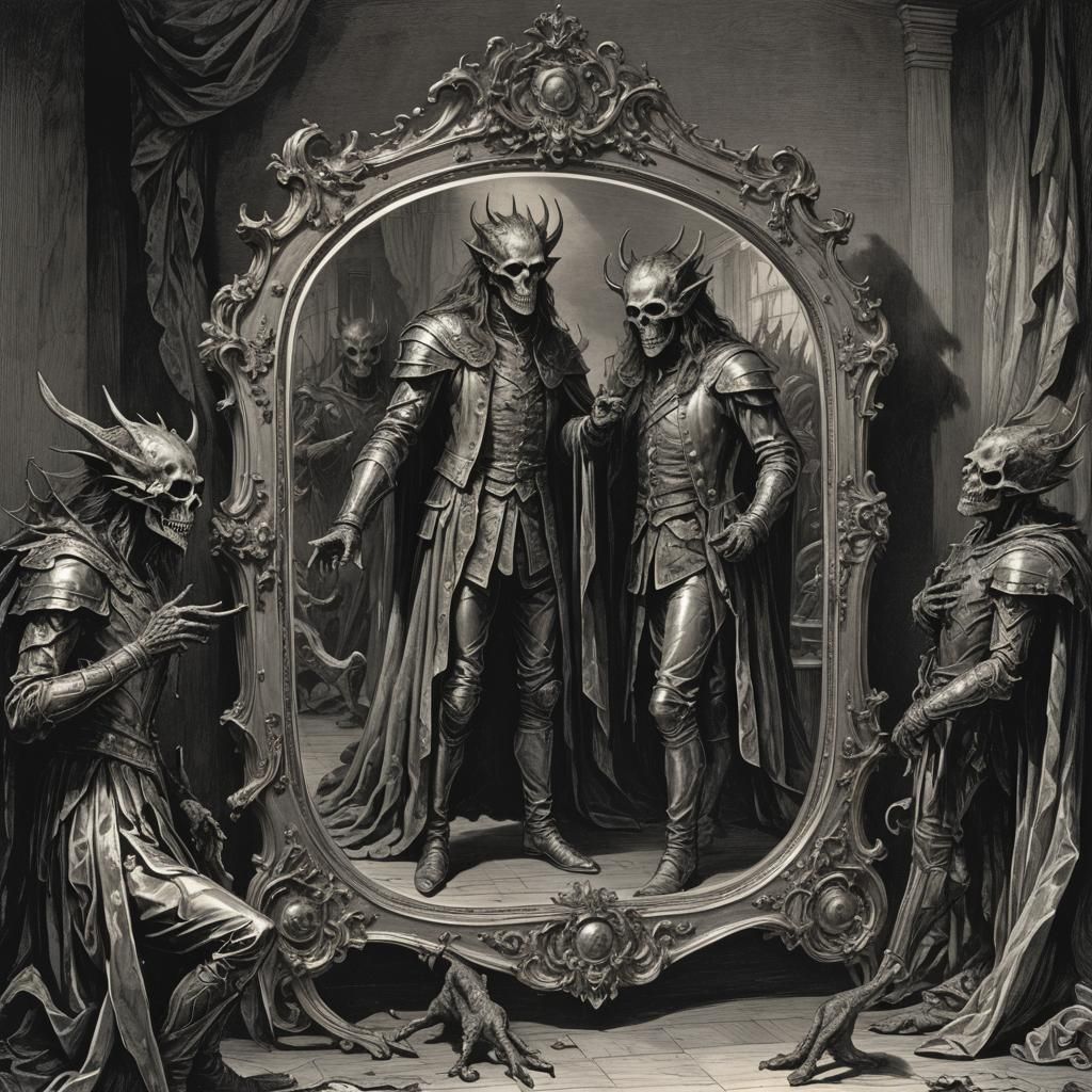 Horrific Recursive Creature in Dark Engraving Style