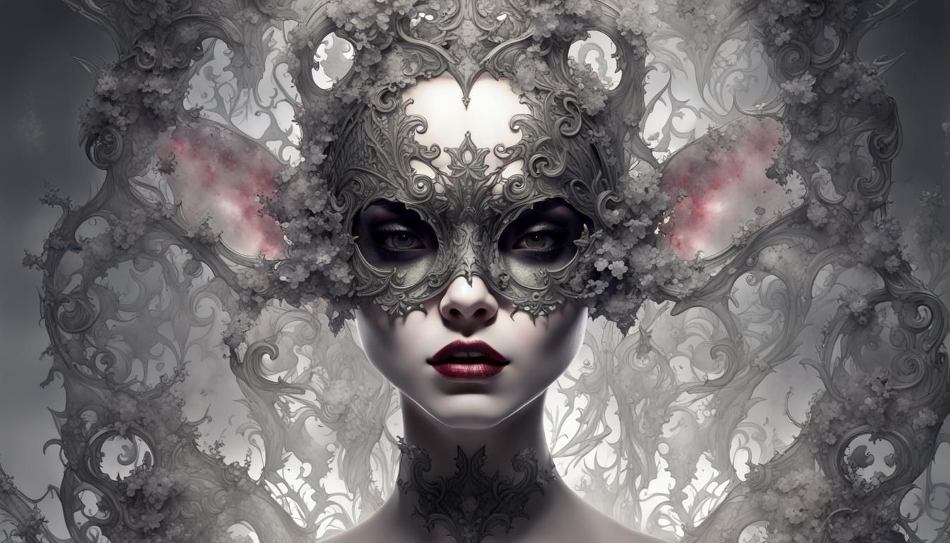 Mice in a goth mask, Professional photo, dark synth, goth from Alice in wonderland, queen of heart crystalline masquerad...