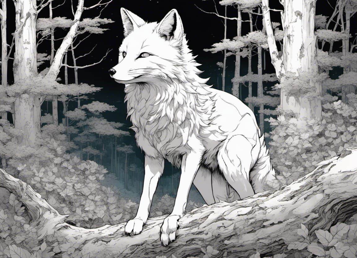 Fox beautiful realistic fur surrounded in tree bark leaves twigs and flowers forest in the background. A breathtaking ma...