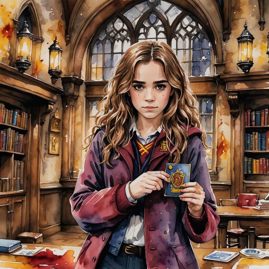 Hermione Granger at Hogwarts: Watercolor Ink Art