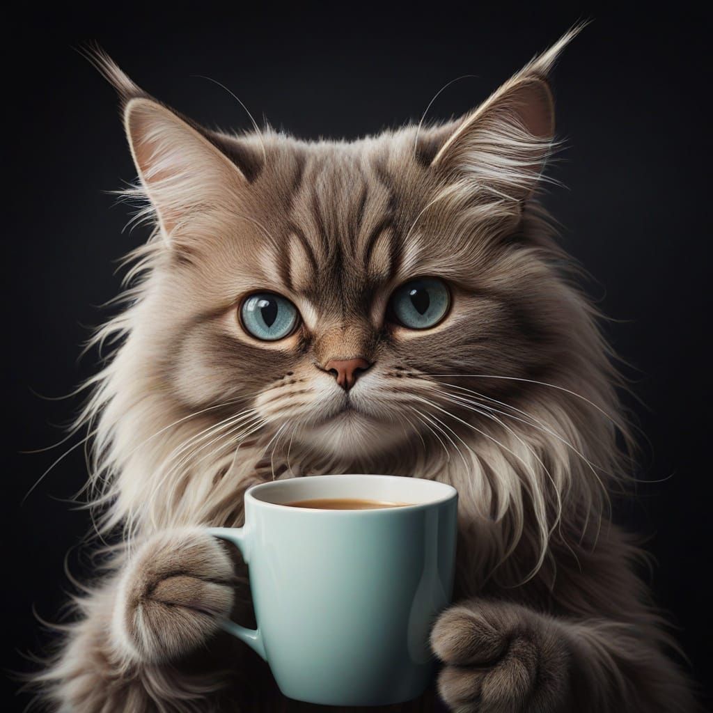 Whimsical Cat Portrait in Delicate, Hand-Painted Style