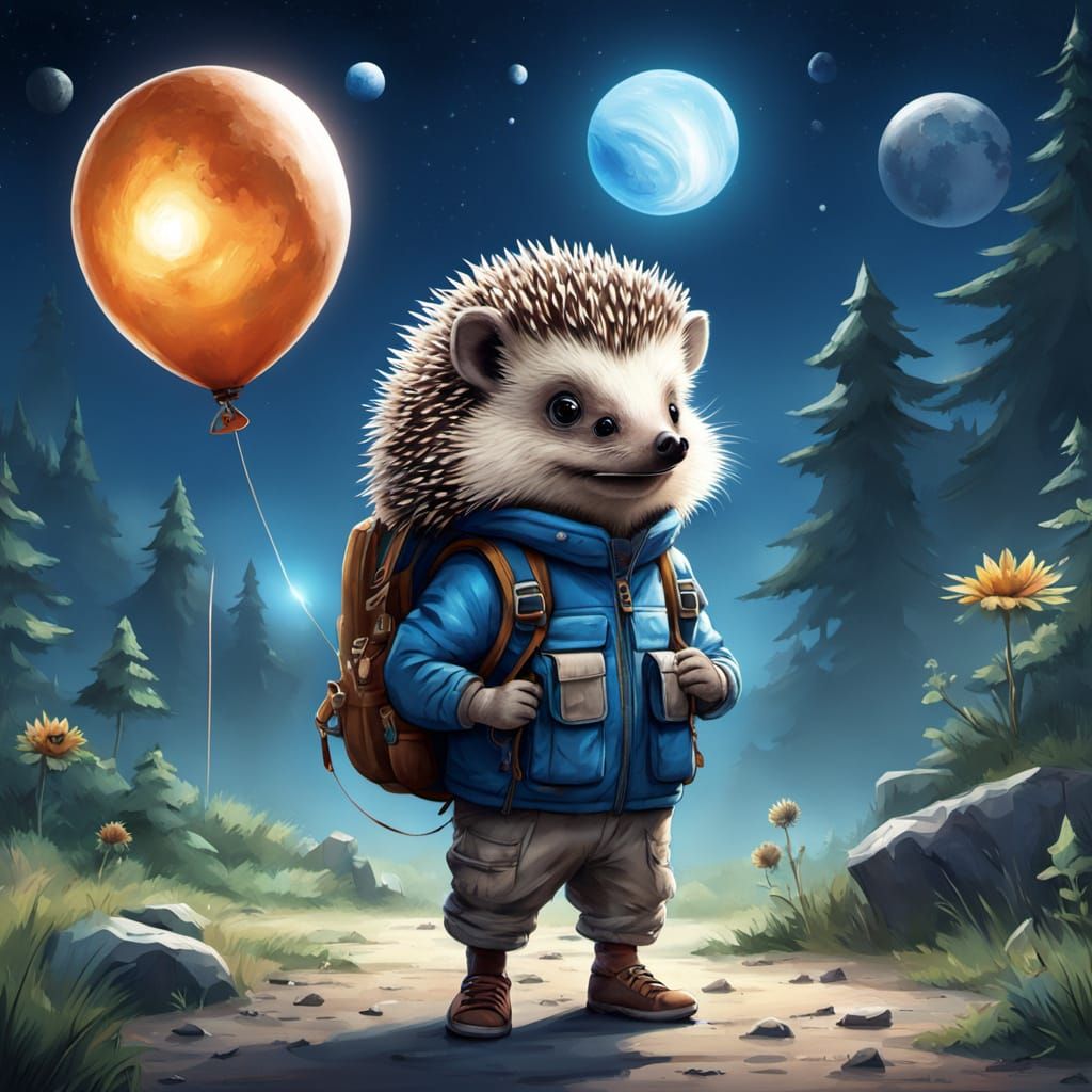 Adorable Hedgehog Carries Balloon on the Moon