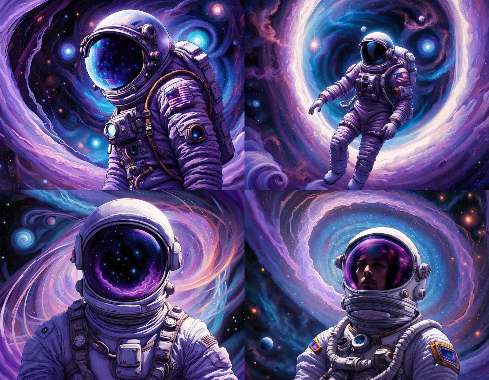 Astronaut Drifting Through Space with Floating Clocks