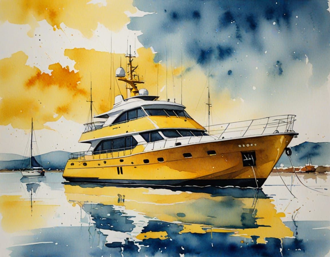 Yellow Yacht in Watercolor Style