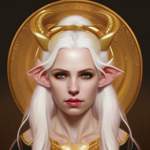 Goddess Portrait with Golden Crown in Art Nouveau Style