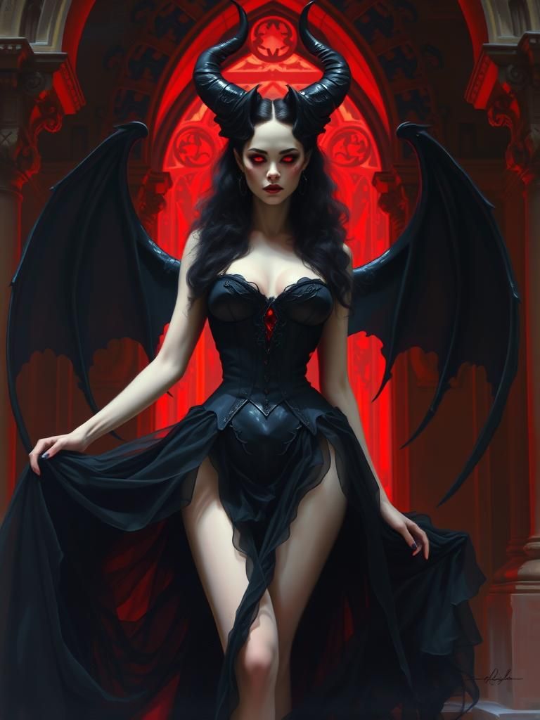 Archdemon Lilith in Gothic Dress Oil Painting