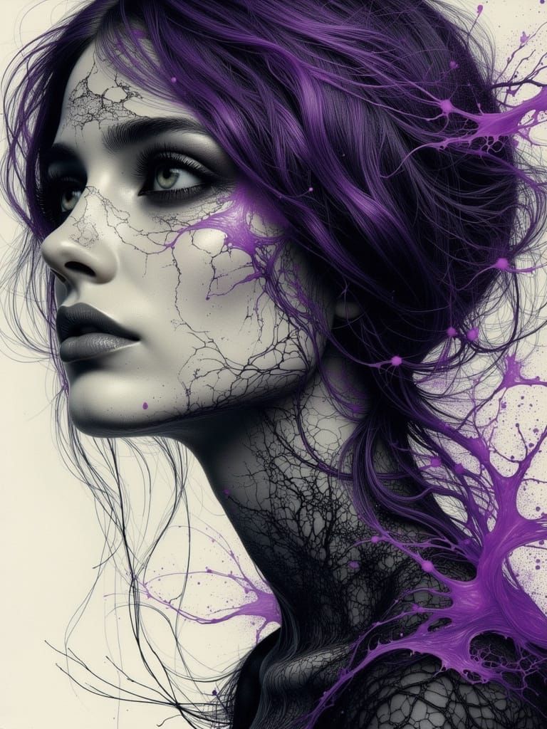 Ethereal Gothic Portrait with Ink Drips and Veins