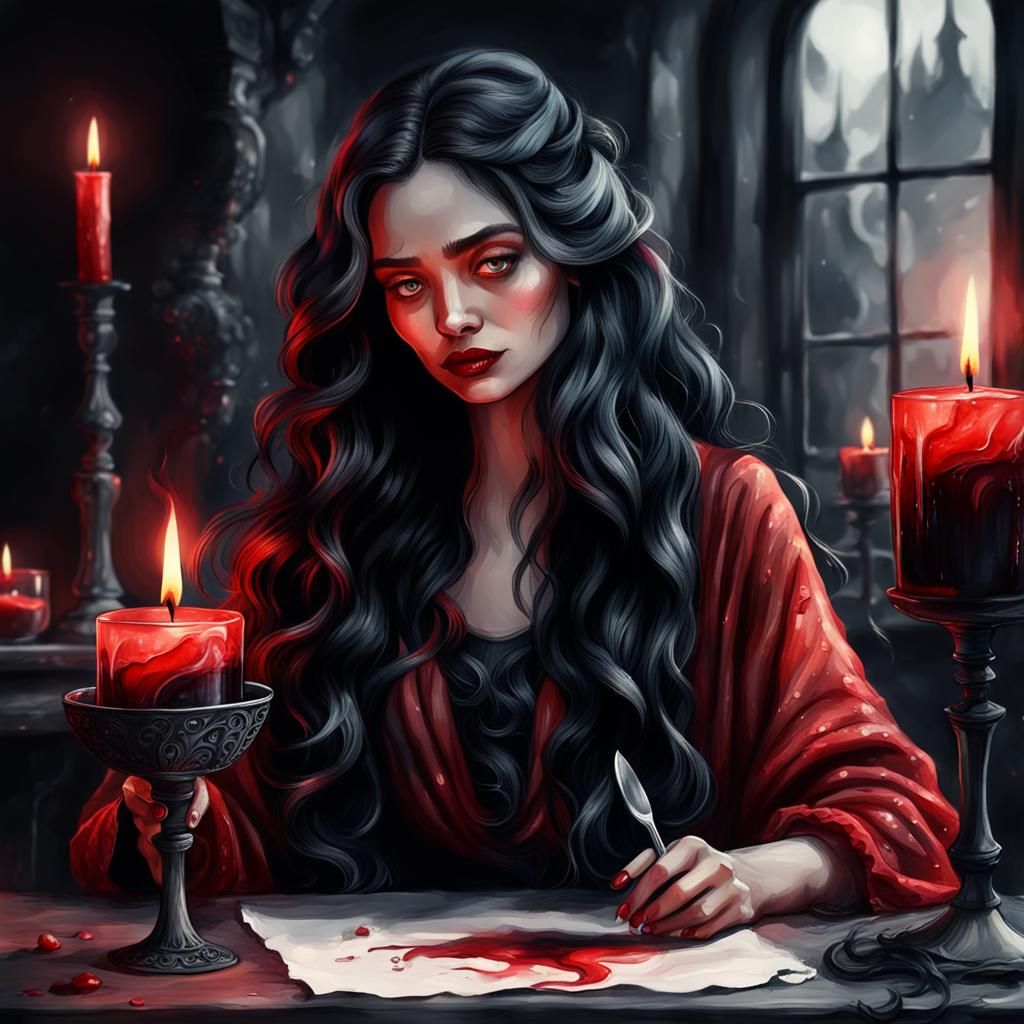 Sad Woman with Wine: Watercolor and Charcoal Art