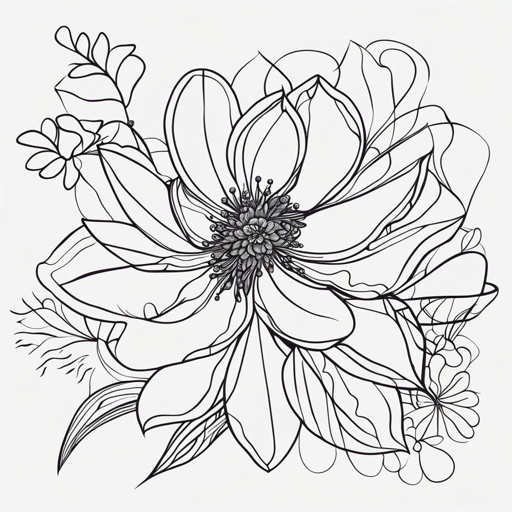 Floral Line Art in Primary Colors