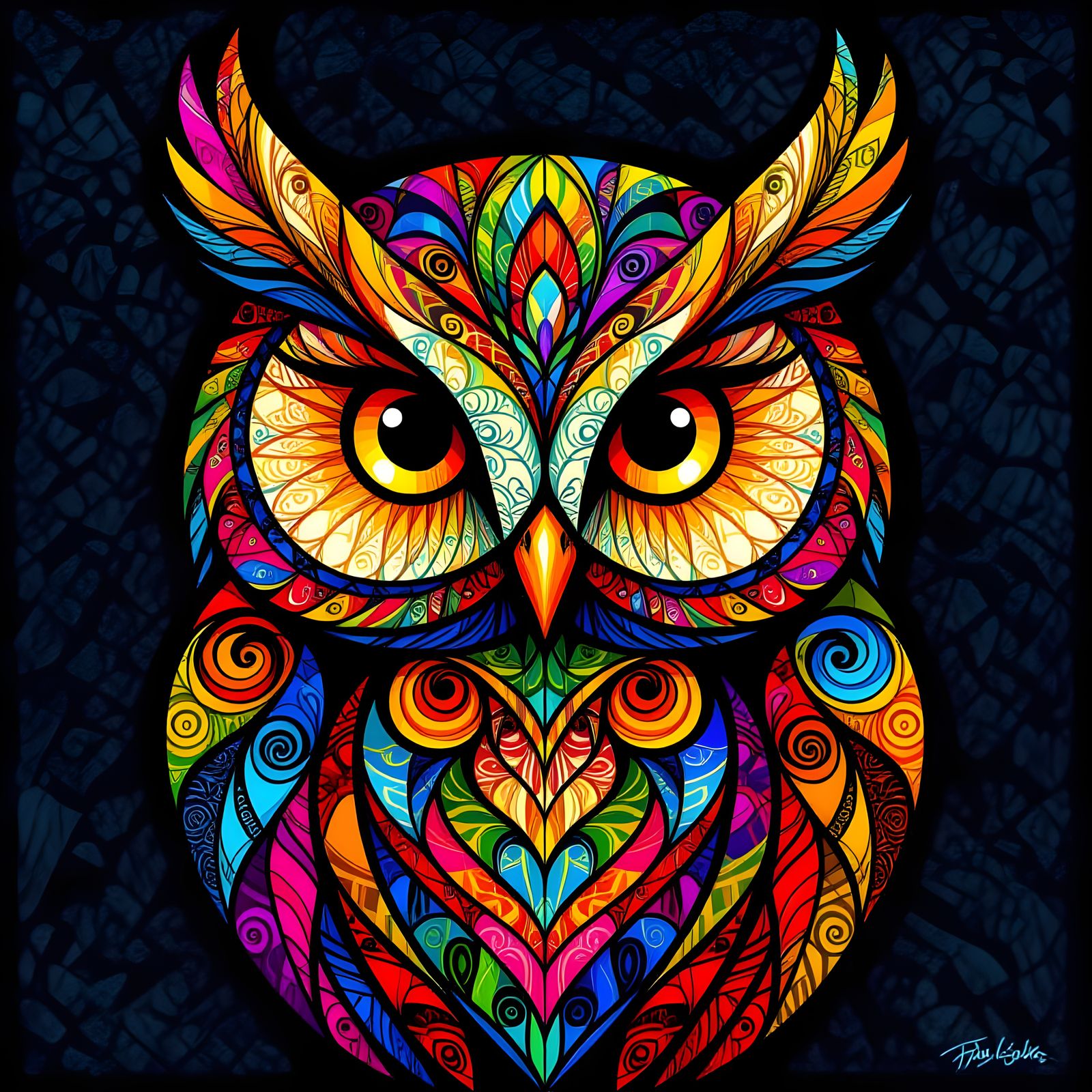 Vibrant Zentangle Owl Illustration with Intricate Patterns