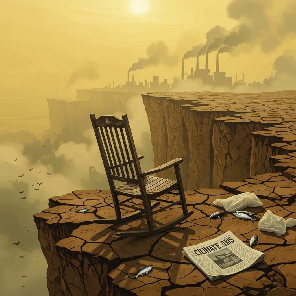 Post-Apocalyptic Rocking Chair Overlooking Toxic Wasteland