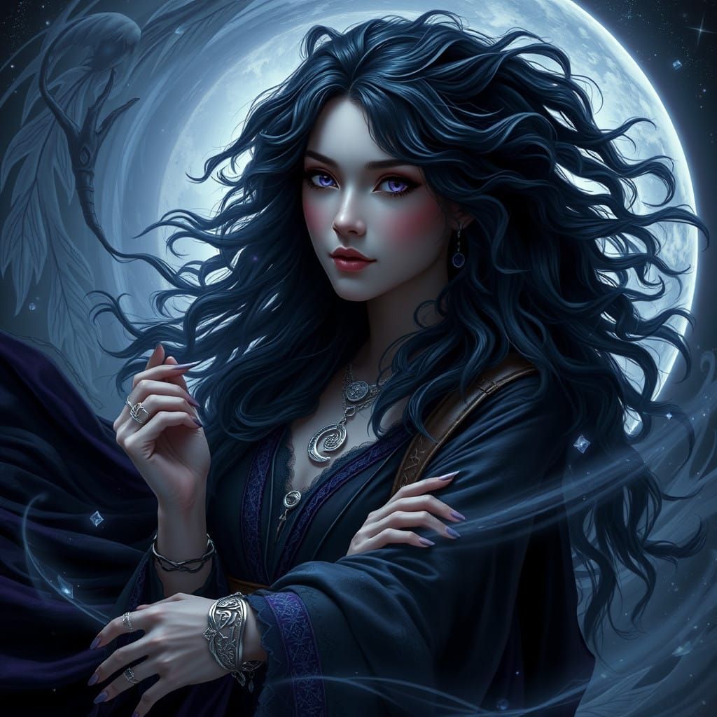 Mystical Witch Morgana Amidst Swirling Aura of Mystique