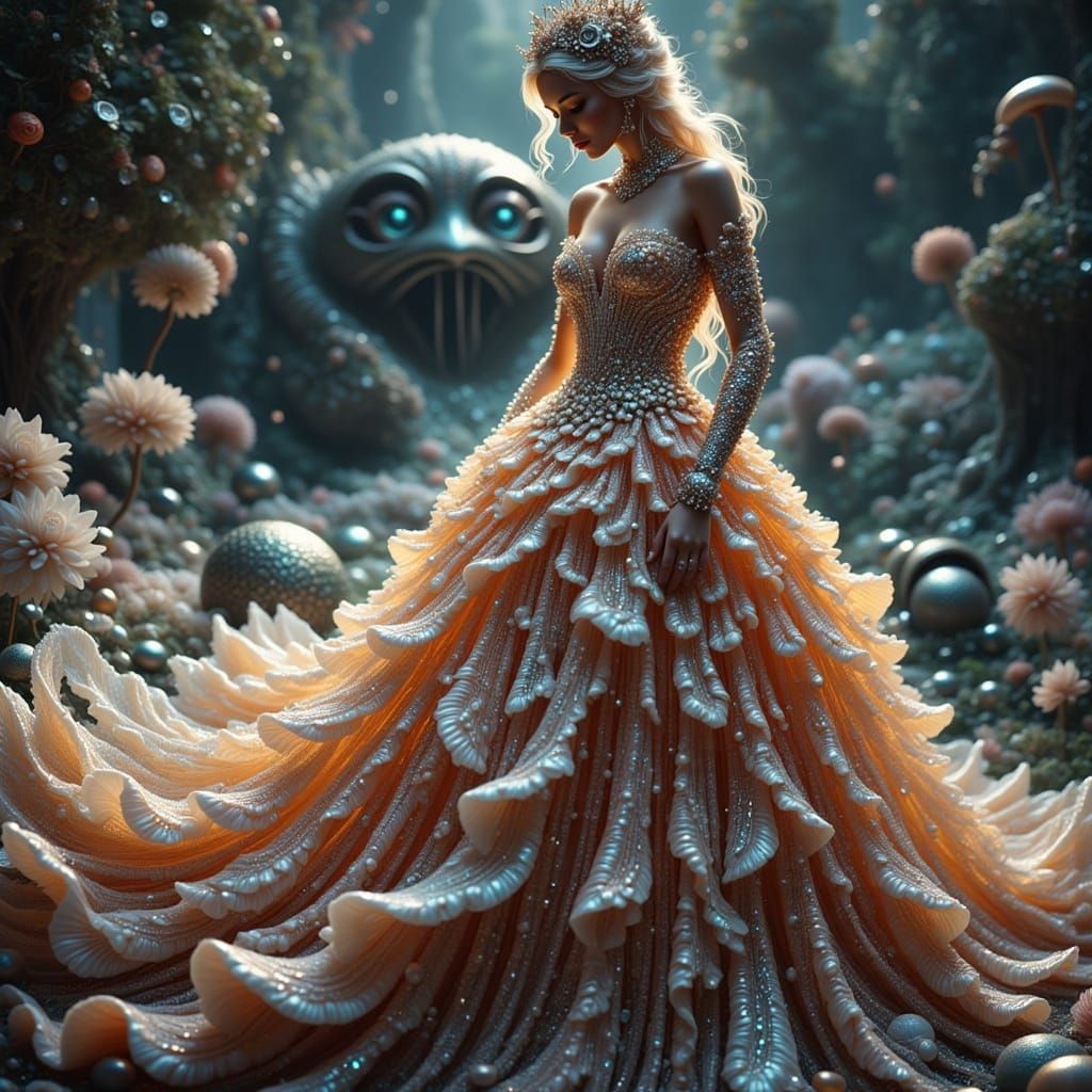 Ethereal Seashell Gown in Hyperrealistic Style
