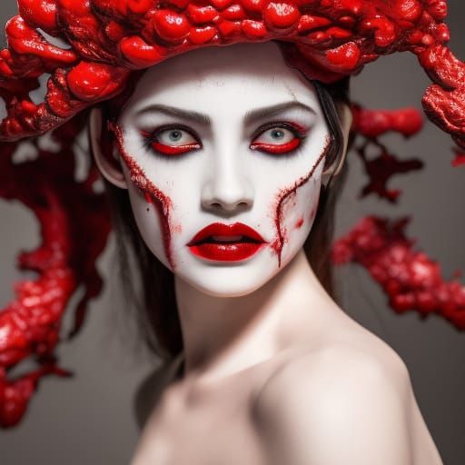 Creepy Girl with Bloody Eyes in Hyperrealistic Style