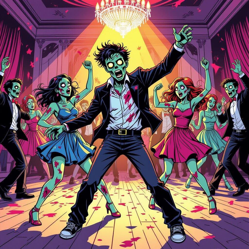 Zombie Prom Night Comic Art with Dancing Undead