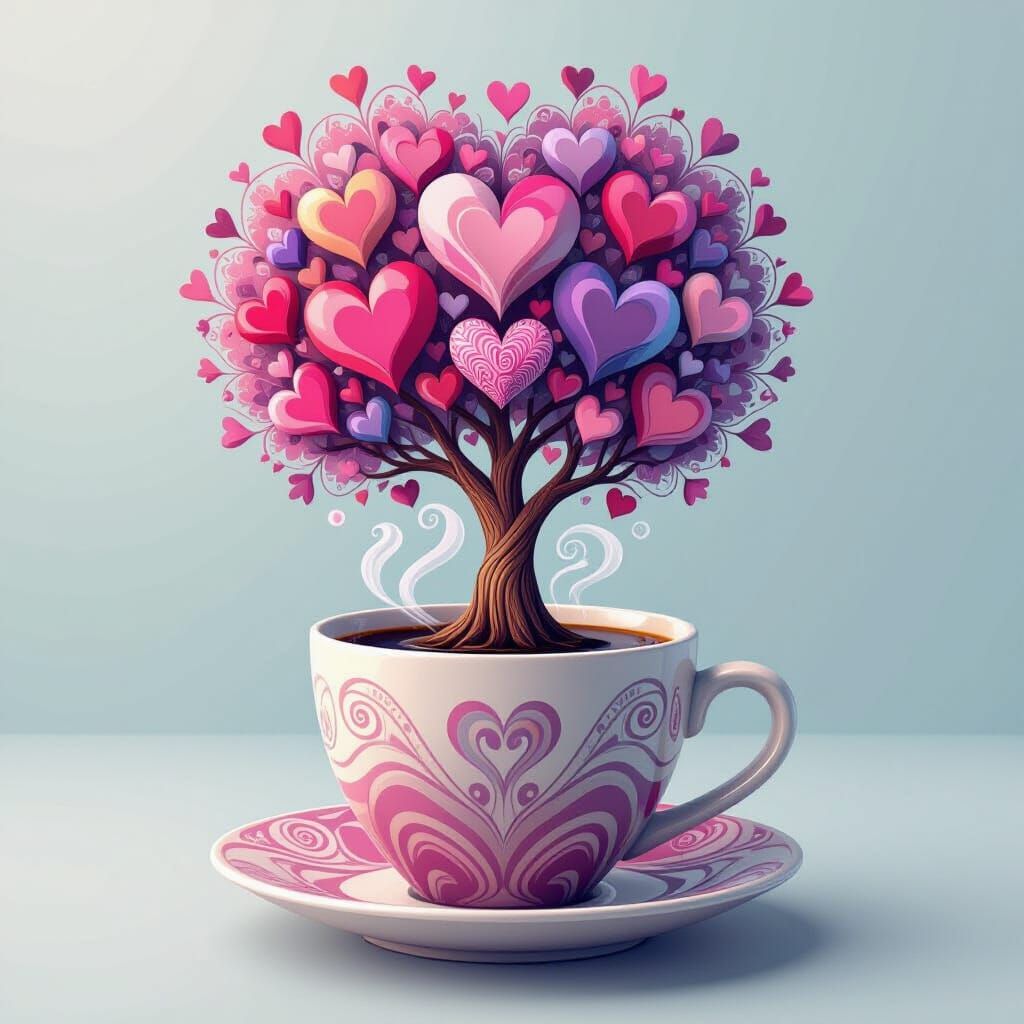 Heart-Leaf Tree Sprouts From Coffee Cup