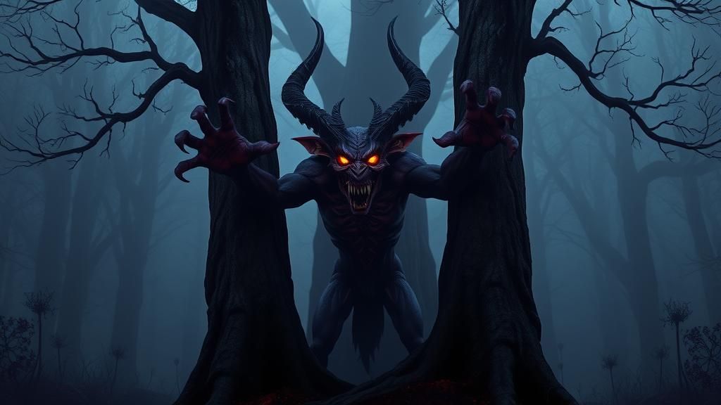 Gnarly Demon Emerges from Dark Forest