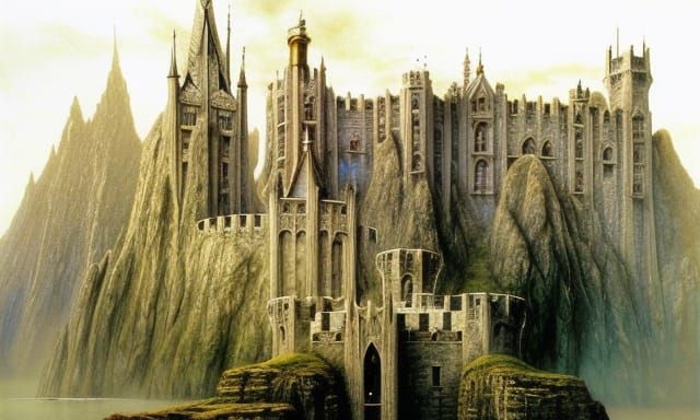 Elvish Medieval Castle on Rock Facing Blue Sea