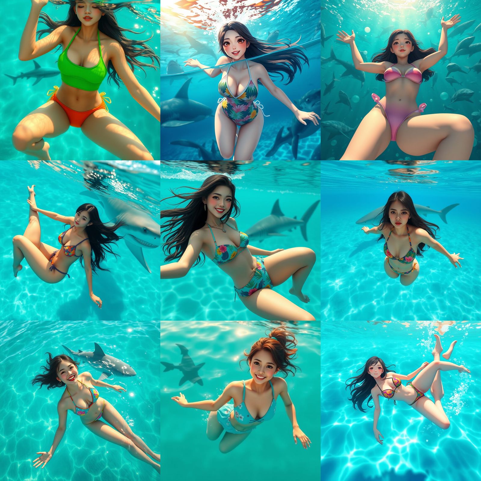 Filipina Swimmer in Anime Style with Shark