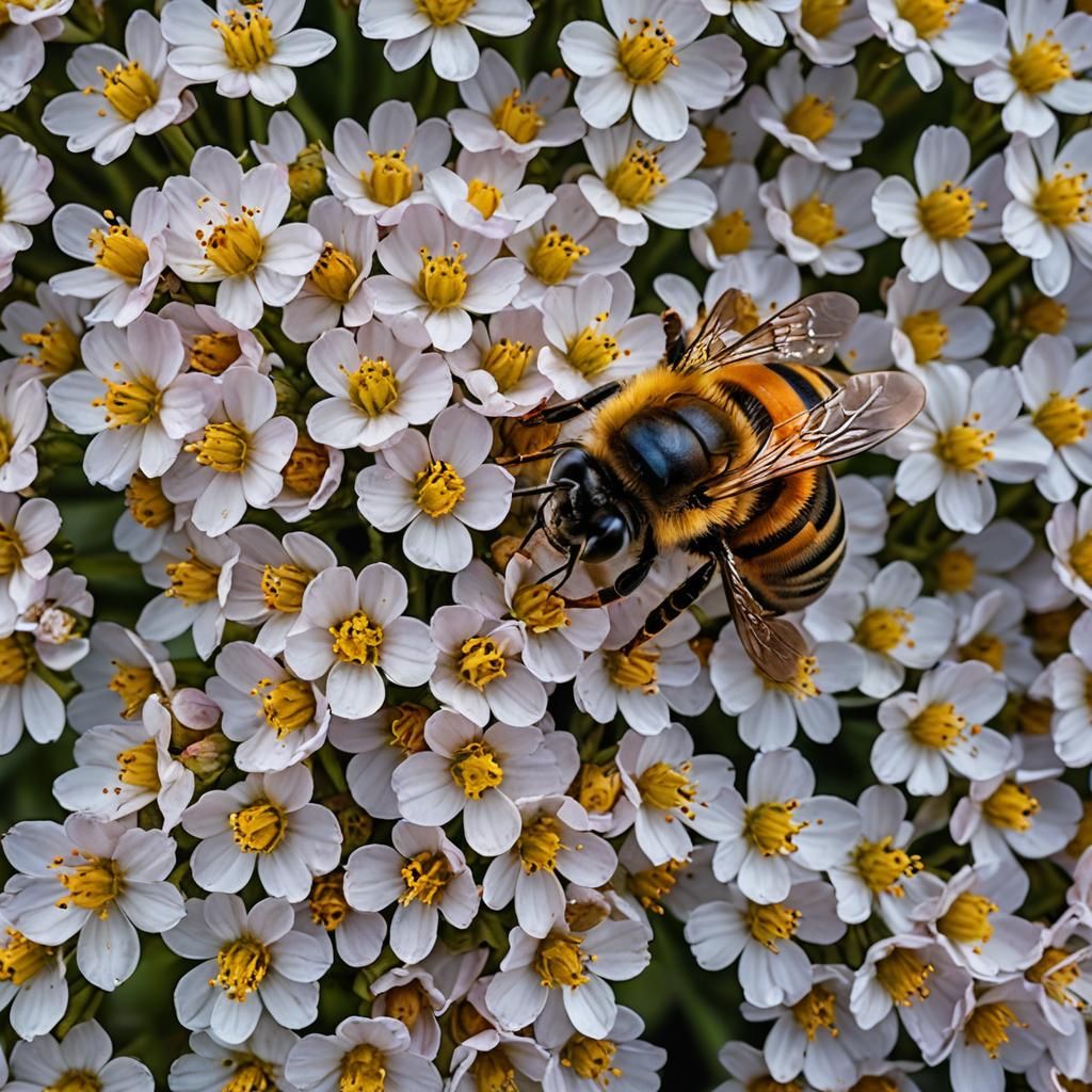 Bee Collecting Nectar: Hyperdetailed Macro Photograph