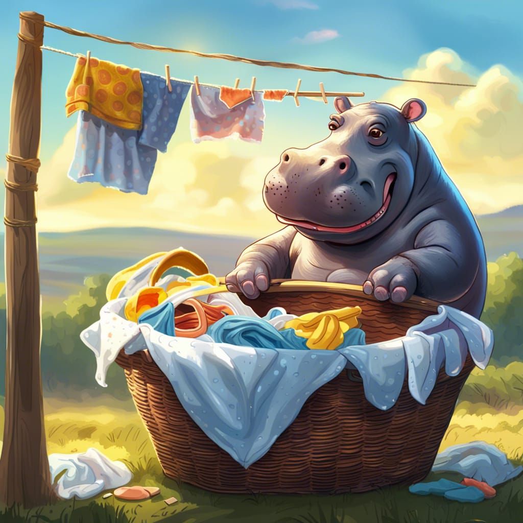 Hippo Doing Laundry: Digital Matte Painting