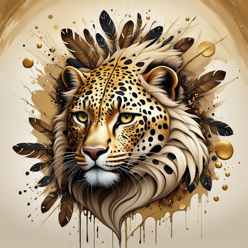 Abstract Leopard Portrait with Golden Accents