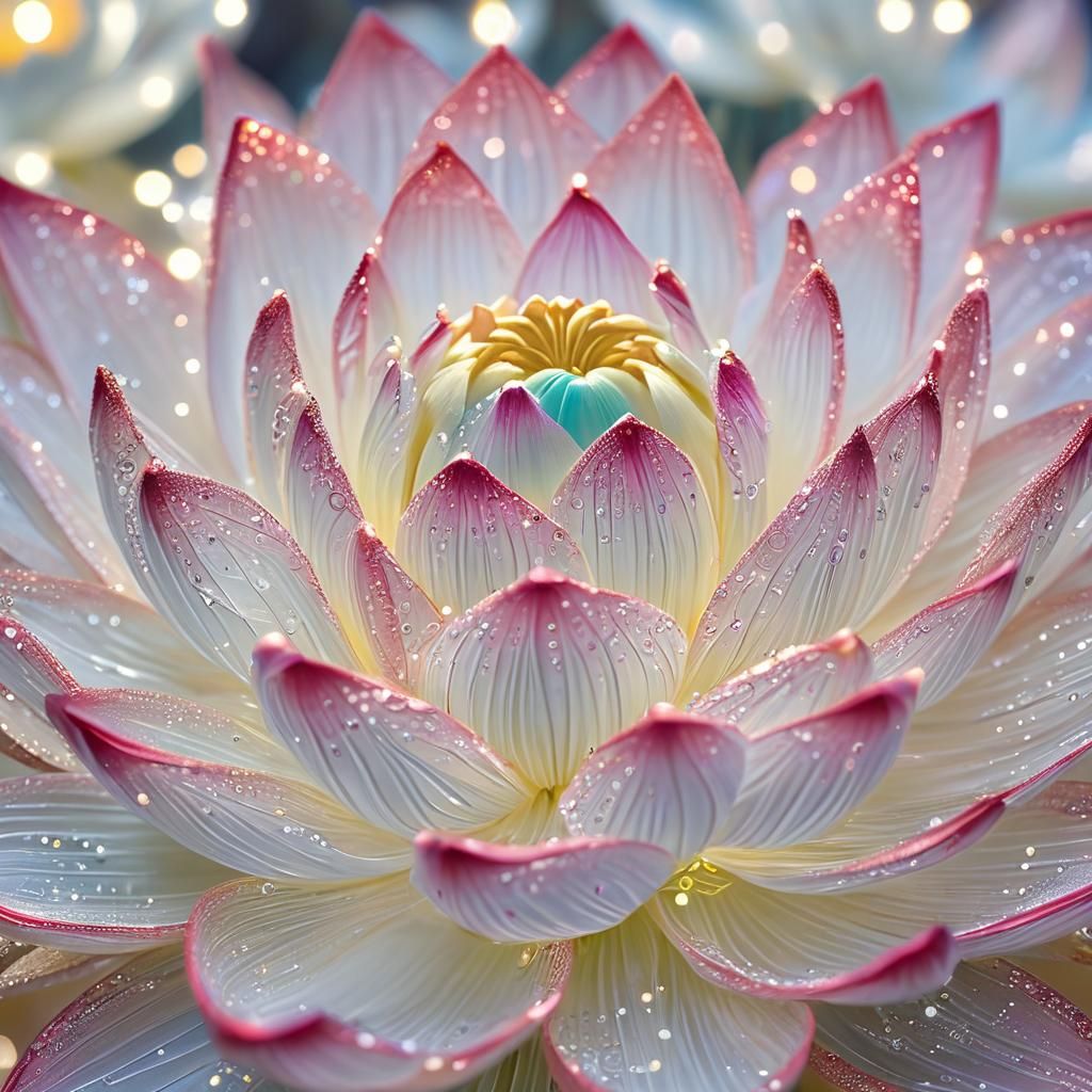 Crystal Lotus Flower Macro Photography in Oil Pastel Style