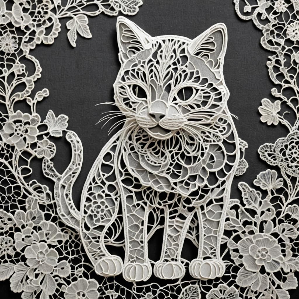 Lace Cat on Black Velvet