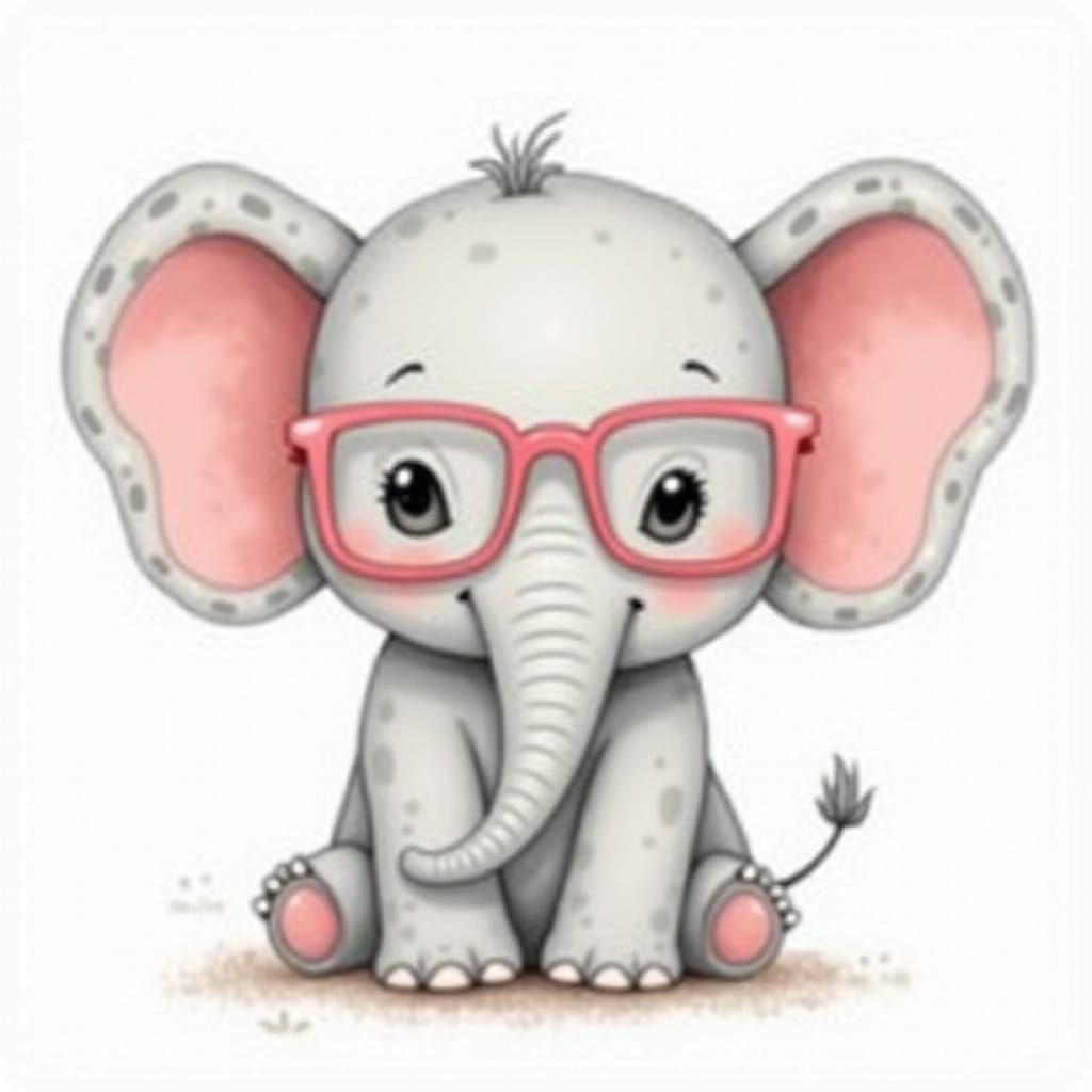 Cute Elephant with Pink Glasses Illustration