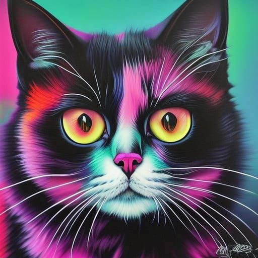 Psychedelic Pink Cat in Graffiti Street Art Style