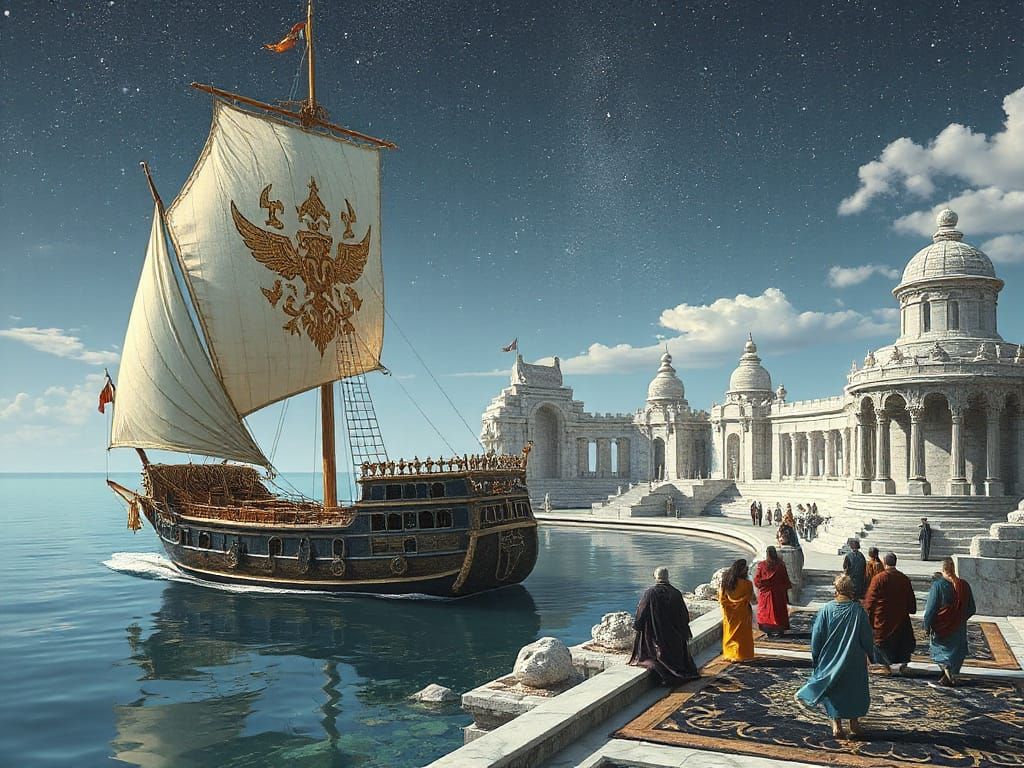 Ethereal Elven Galleon Cruises Near Lemurian Village